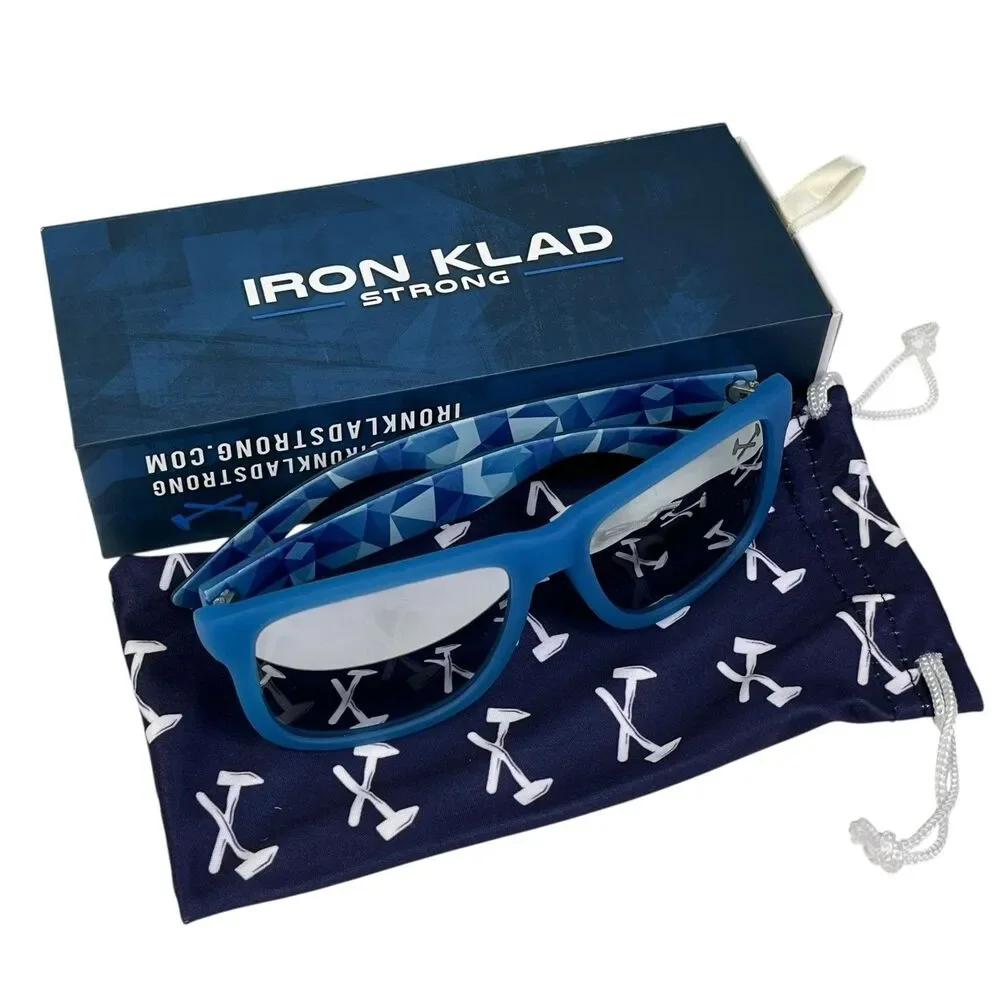 Iron Klad Sunglasses Blue Soft Touch Frame Mirror Lens Box And Bag Included